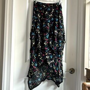 Love, Sam XS black floral tiered high low maxi skirt